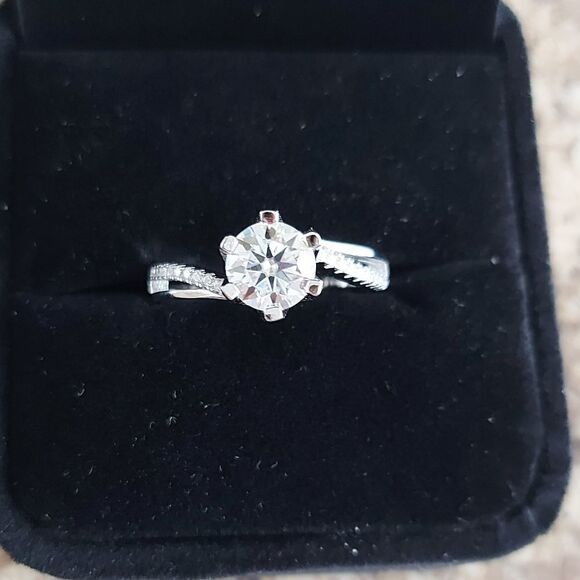 1 Carat Wave Moissanite 925 Silver Engagement - Picture 1 of 12